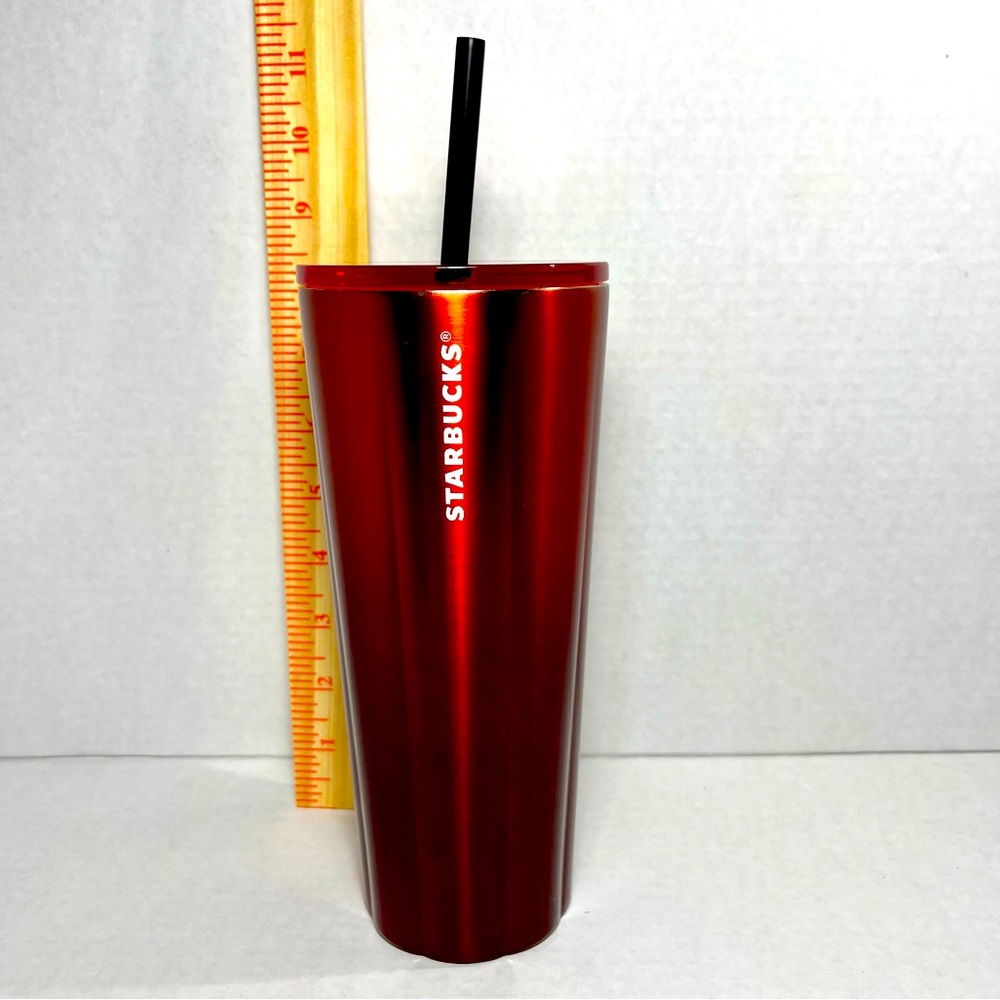 Starbucks Red Metallic Scalloped Stainless Steel Tumbler 24 oz